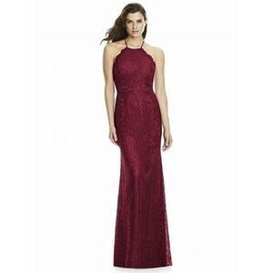 Dessy Collection 2995 Blush Pink Lace Halter Neck Trumpet Formal Gown Dress 14